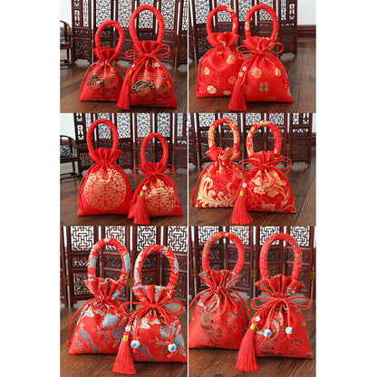 14x11cm Portable Brocade Wedding Candy Bag Package Bag Drawstring Red Candy BN8