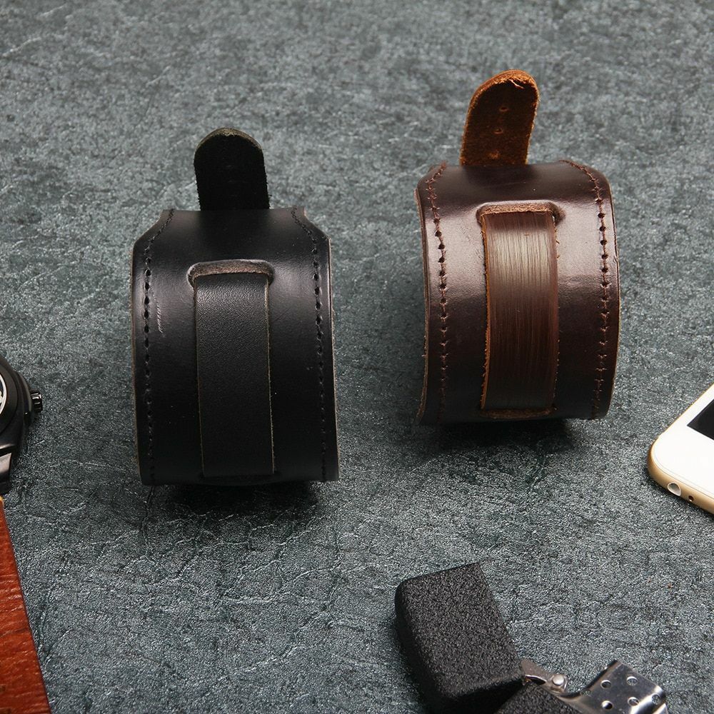 Men Fashion Punk Wristband Wide Genuine Leather Bracelet Adjustable Watch Strap