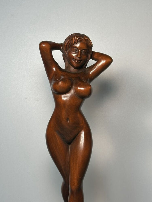 Chinese Boxwood Carving Sexy Beautiful Woman Statue Wooden Sculpture Home Decor