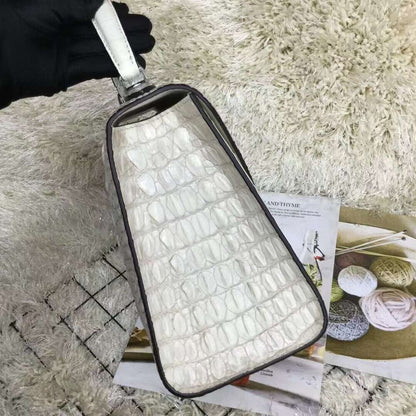 Women's Genuine Crocodile Skin handbags, Alligator Leather Shoulder Bag White