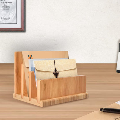 Bamboo Mail Organizer with Rubber Feet Sorter for Office Home with 3 Slots