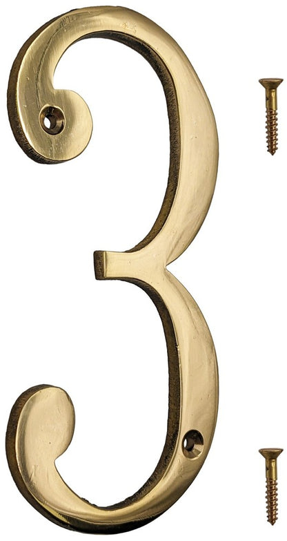 6-inch Shiny Gold House Number w/ Screws, Polished Brass, Mailbox / Home Numbers