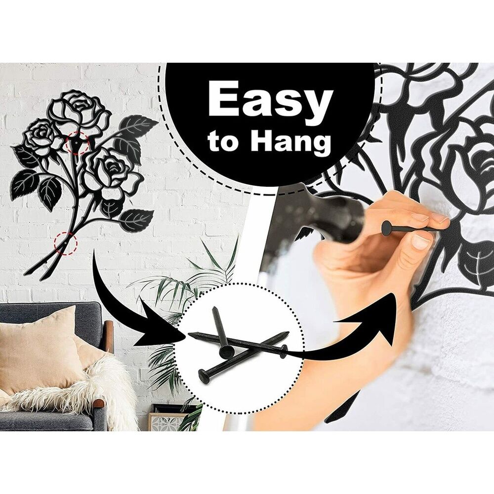 Giant Roses Wall Decor Black Metal Art Ornaments Artwork Wall Stickers Shape