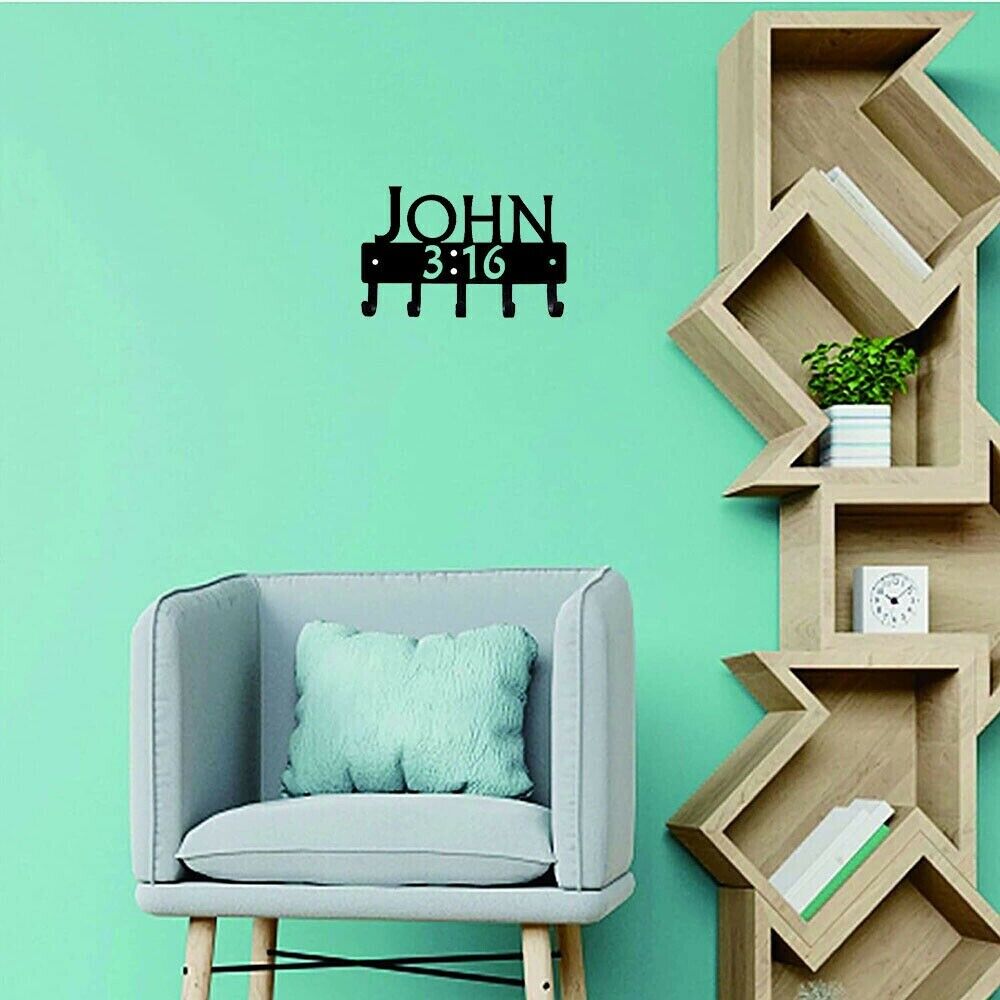 Wall Mounted Hook Up John 3:16 Bible Reference Christian Key Rack Decor