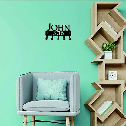 Wall Mounted Hook Up John 3:16 Bible Reference Christian Key Rack Decor