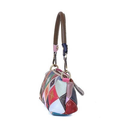 Real Leather Colorful (random) Patchwork Handbag Womens Tote Satche Shoulder Bag