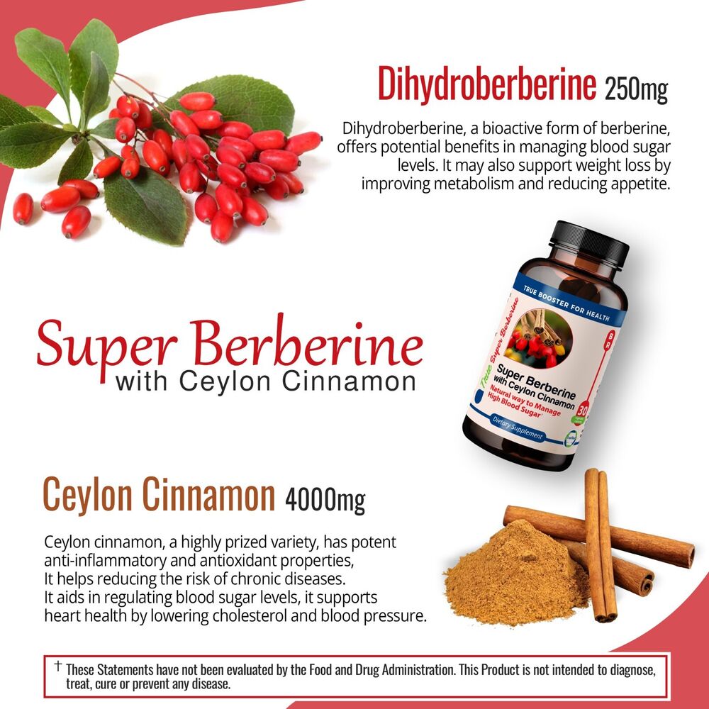 100%Organic Berberine Ceylon Cinnamon Dihydroberberine, 4250 Mg 120Capsules
