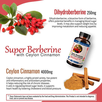 100%Organic Berberine Ceylon Cinnamon Dihydroberberine, 4250 Mg 120Capsules