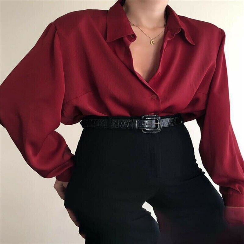 Women Button Blouses Shirts Office Lady Casual Blouse Loose OL Shirt Baggy Tops