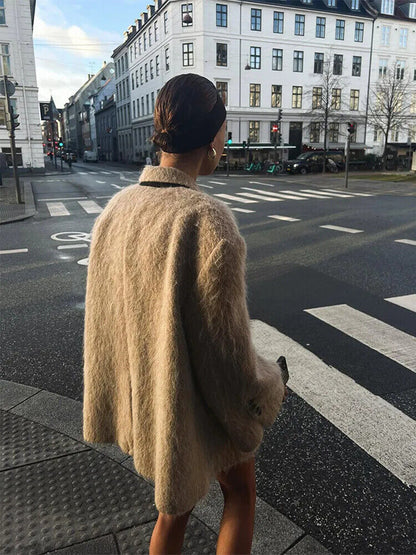 Plush Blazer Coat For Women Lapel Collar Warm Jacket Lady Commuter Outwear