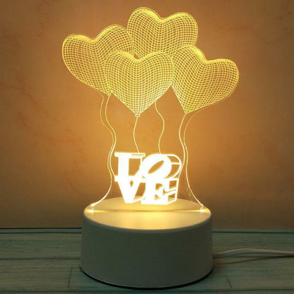 3D LED Night Light USB Chrome Small Table Lamp Hearts Novel Illusion Lamp Girl