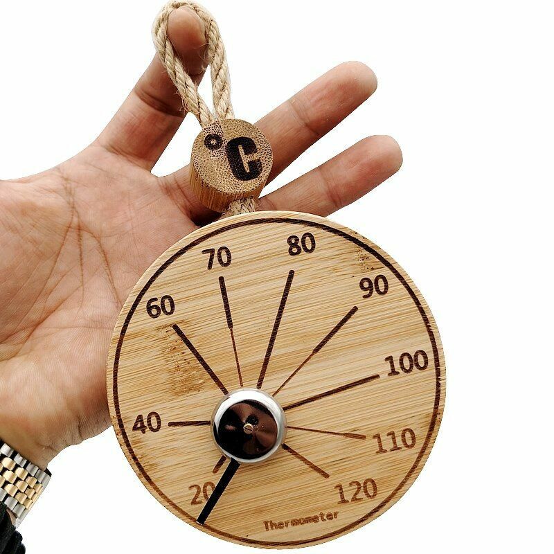 Sauna Thermometer Hygrometer Celsius Temperature Measurements Durable Bamboo 4"
