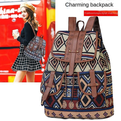 Backpack Retro Pattern Canvas Bag Fashion Travel Drawstring Multifunctional Bags