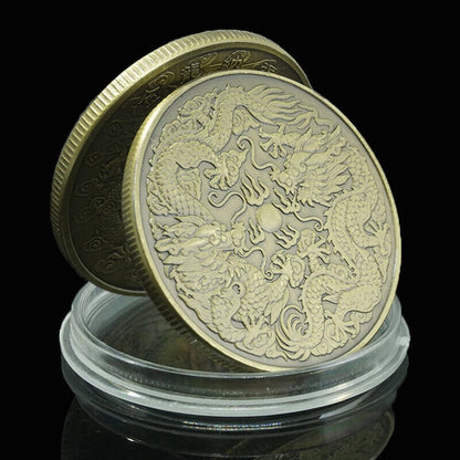 Commemorative Coins Metal Double Dragon Bronze Gold Silver Home Decoration Badge