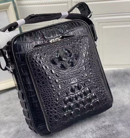 Original Crocodile Skin Leather Shoulder Bag, Black Men's Luxury Messenger Bags