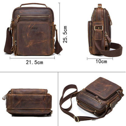 Men's Crazy Horse Cow Leather Vintage 8inch Messenger/Shoulder Bag Crossbody Bag