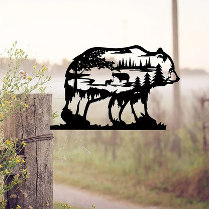 Metal Wall Art Decoration Forest Bear Silhouette Sculpture Ornament Rustic Cabin