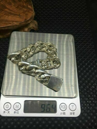 Asian old miao silver hand cast cool leo statue bracelet jewel gift