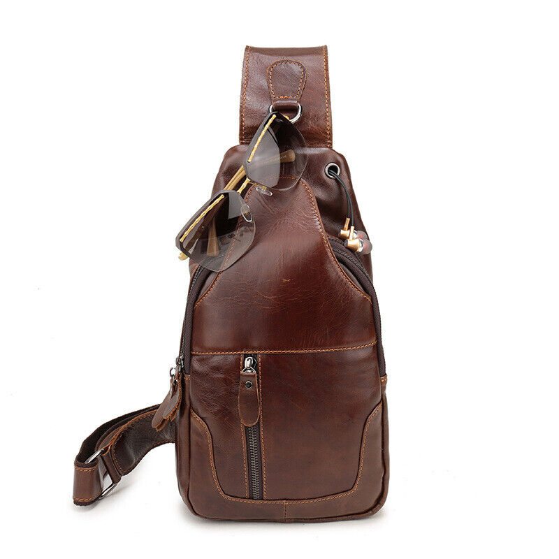 100% Genuine Leather Men's Cross Body Bag Shoulder Bag Sling Backpack for Hiking