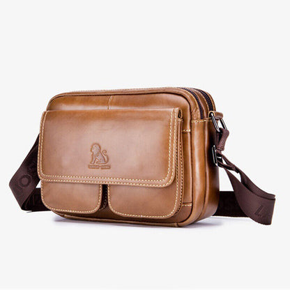 100% Genuine Leather Men's 8" Shoulder Bag Brown Crossbody Bag Messenger Bag