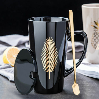500ml Couple Cup 15x8.5cm Ceramic Coffee Mugs With Spoon & Cover Drinkware Gifts
