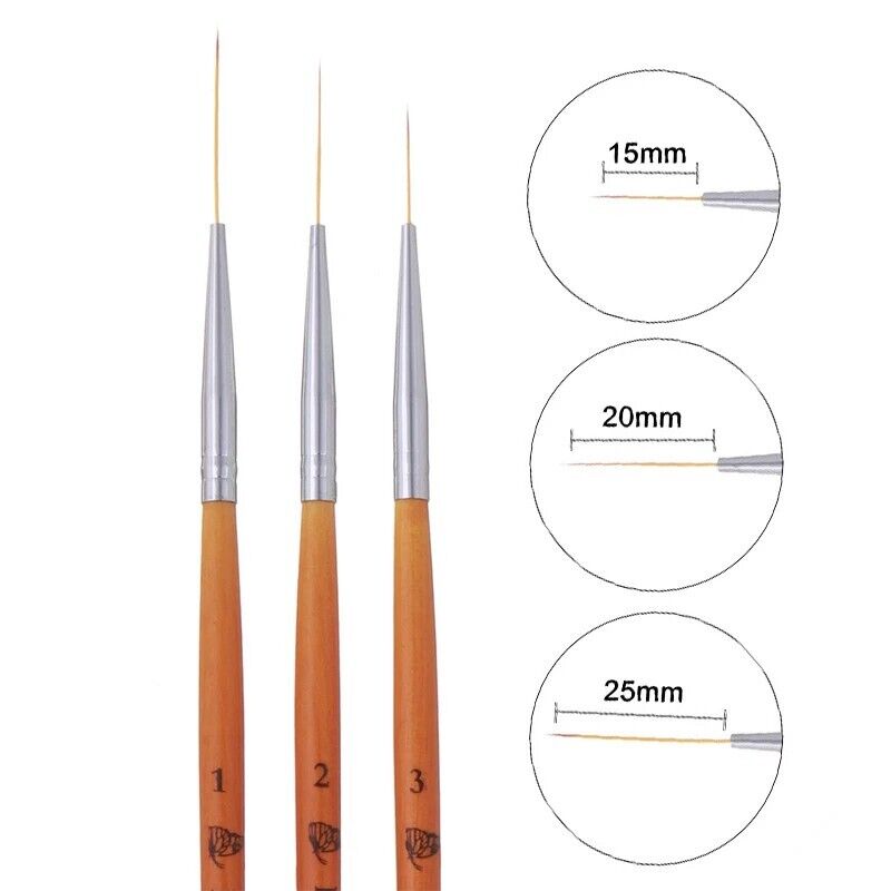 Nail Art Tools 3Pcs Liner Ultra Fine Brush Wooden Handle French Strip 15 20 25mm