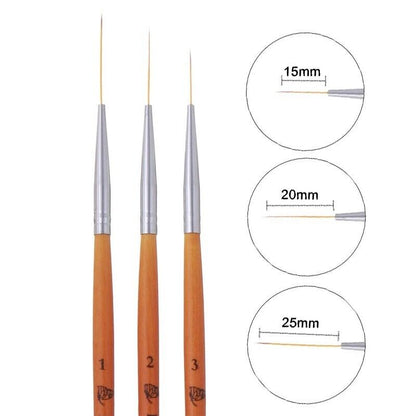 Nail Art Tools 3Pcs Liner Ultra Fine Brush Wooden Handle French Strip 15 20 25mm