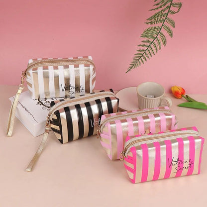 Stripe Makeup Case Pouch Octagonal Storage Bag Handbag Toiletry Travel Organizer