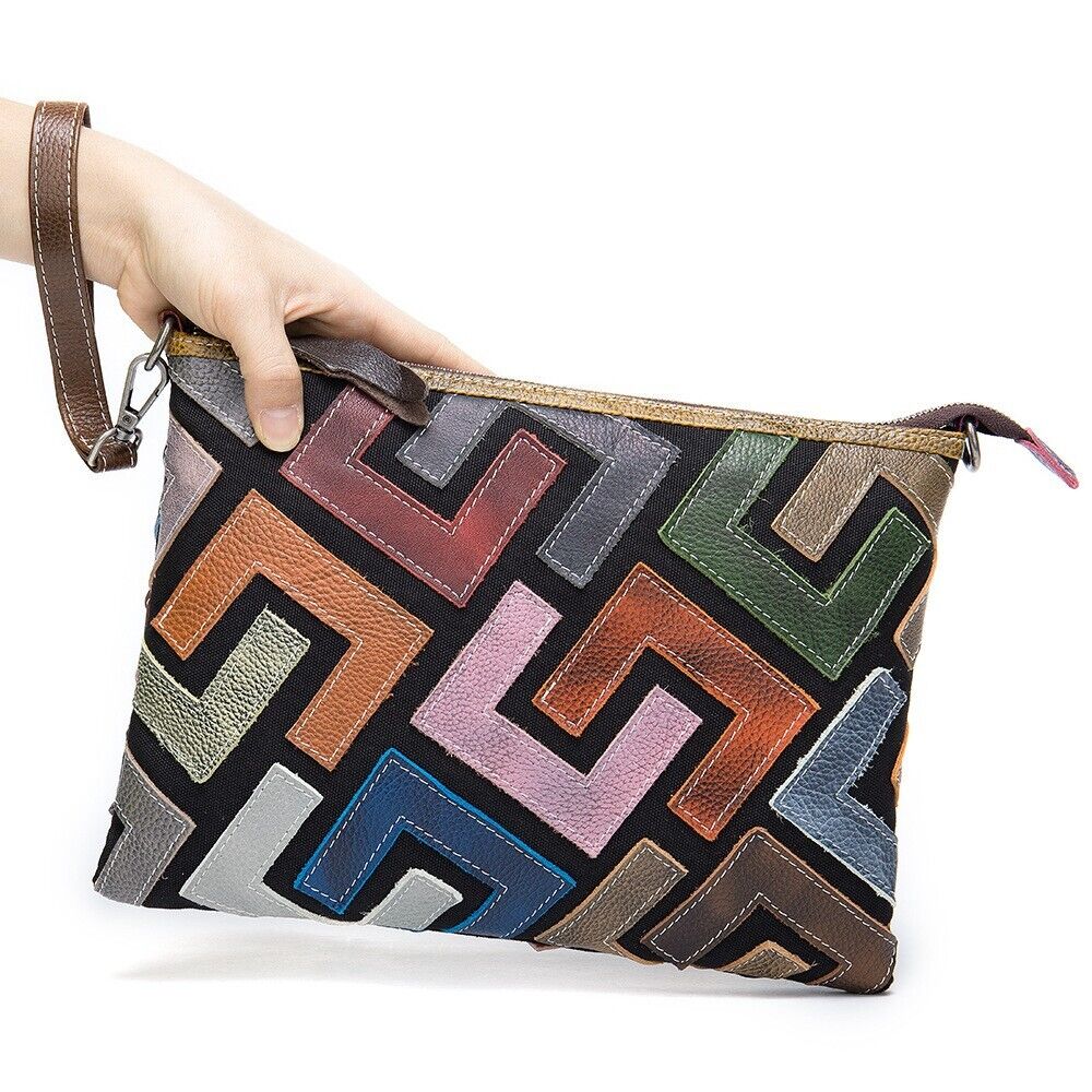 Real Leather Colorful (random) Patchwork Women's Sling Shoulder Bag Clutch Bag