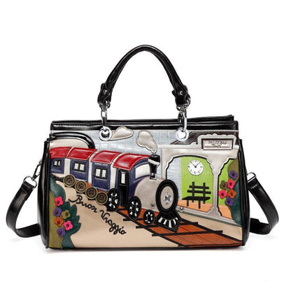 Synthetic Leather Shoulder Bag Patchwork Embroidery Messenger Bag Handbags Totes