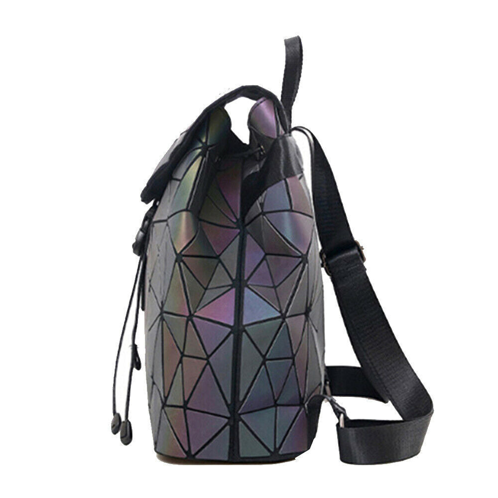Luminous Backpack Leather Shiny Roomy Geometric Backpacks Diamond Lattice Purse