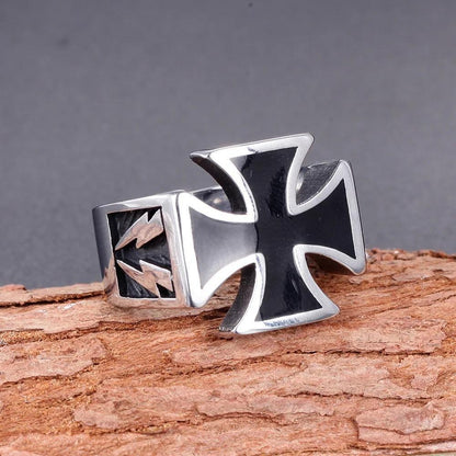Mens Iron Cross Biker Ring Stainless Steel Mc Black Silver Size 7-12