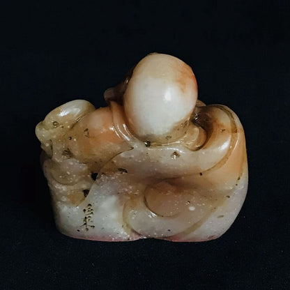 Antique Chinese Shoushan Stone Carved Laughing Buddha Statue Seal Carving Seals