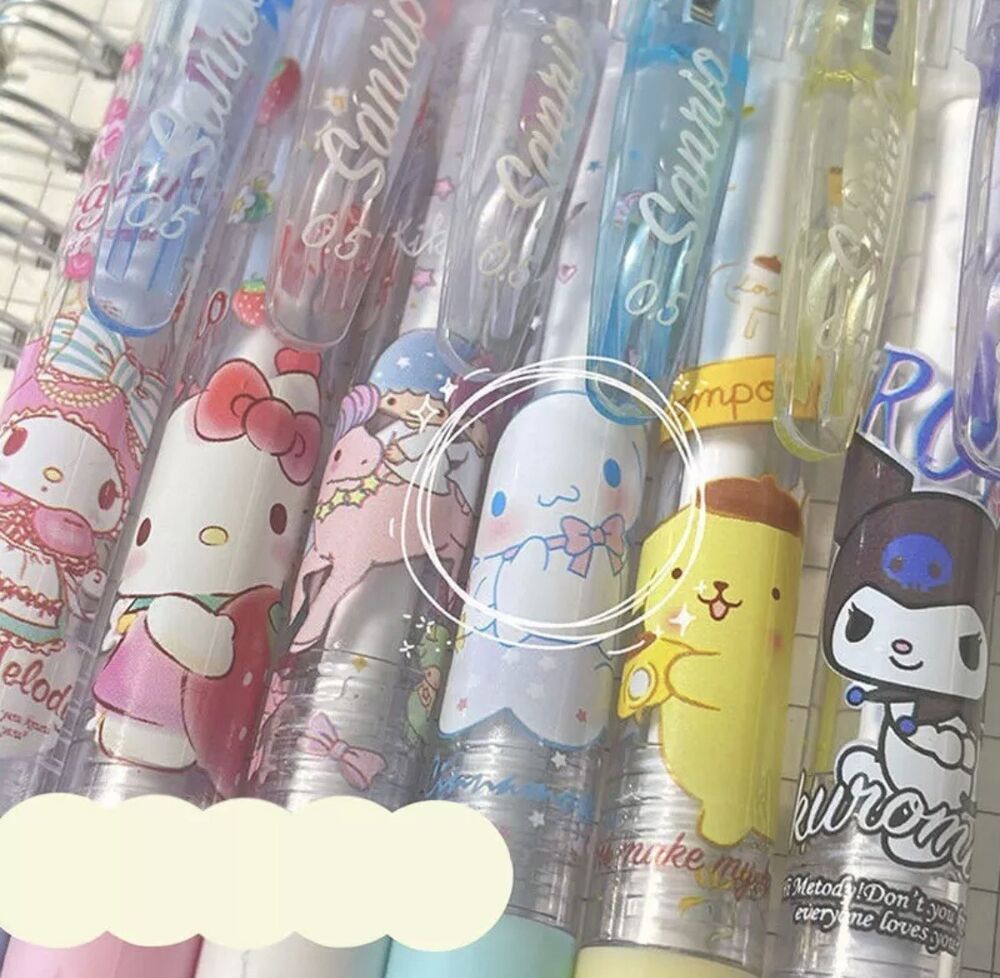6PCS Hello Kitty Pens Manual Account Push Pen Limited Kulomi Neutral Pen