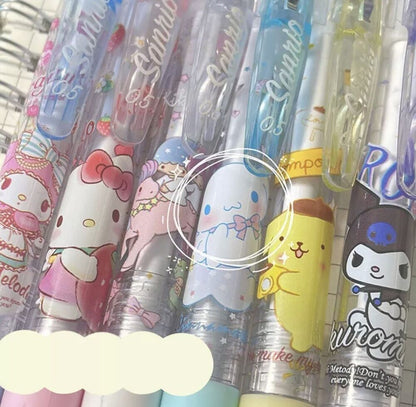 6PCS Hello Kitty Pens Manual Account Push Pen Limited Kulomi Neutral Pen