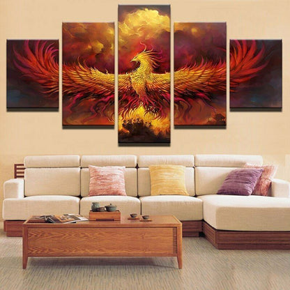 Fire Phoenix Bird 5 Pieces canvas Wall Art Picture Poster Home Decor