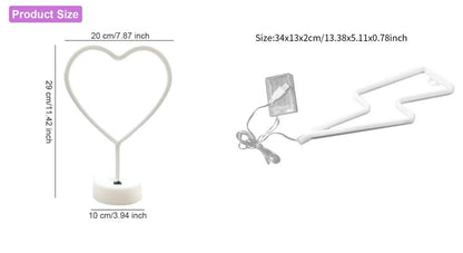 LED Neon Signs Lights USB Heart Shape Lamps Home Table Decor Plastic 20x10x29cm