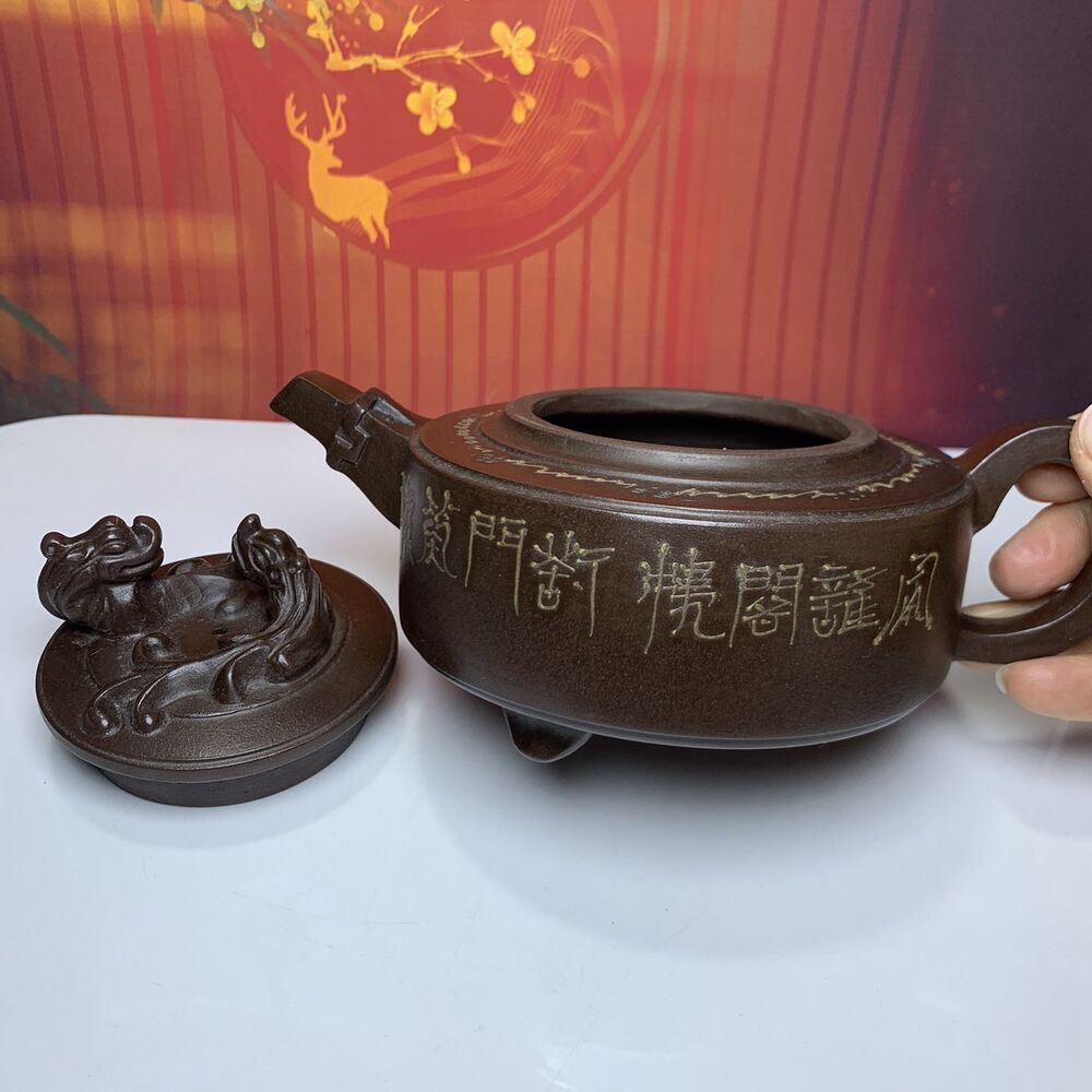 Vintage Chinese Yixing Purple Clay Teapot Zisha Ceremony Carving Collectible Art