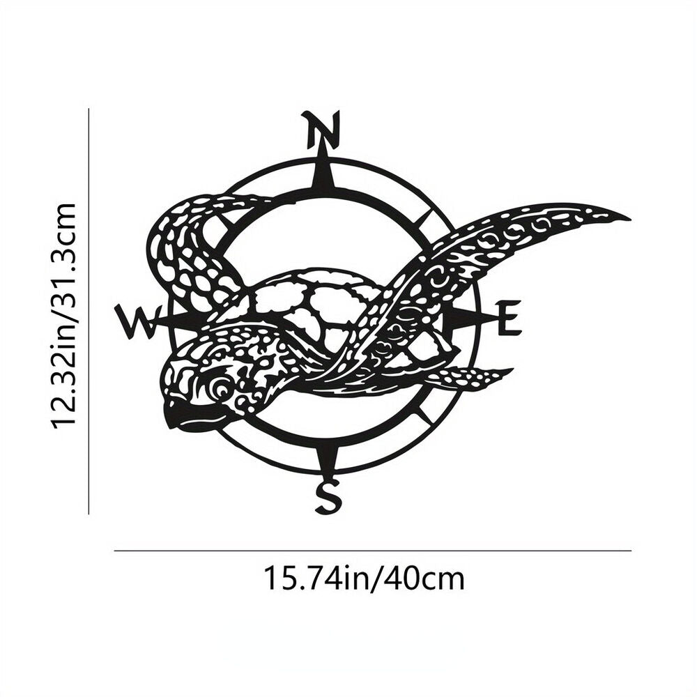 1pc, Black Metal Sea Turtle Compass Wall Sign - Perfect Beach Home Deco