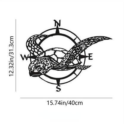 1pc, Black Metal Sea Turtle Compass Wall Sign - Perfect Beach Home Deco