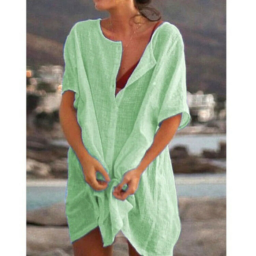 Plus Size Women Short Sleeve Baggy Long Blouse Shirt Mini Dress Beach Tunic Tops