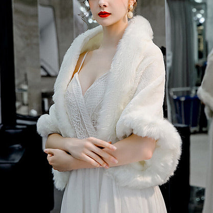 Elegant Women Ladies Faux Fur Wedding Bridal Wrap Shawl Jacket Winter Warm Cloak