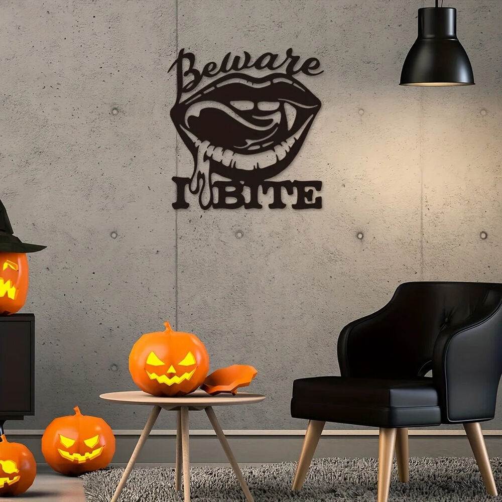 1pc, Halloween Beware I Bite, Place Sexy Biting Lips Wall Decor - Vampire Art