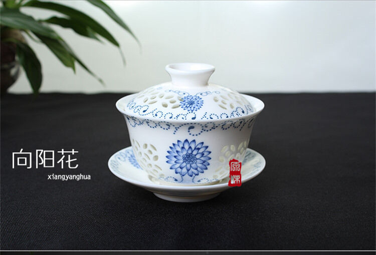 Gaiwan Tea set porcelain gaiwan floral print tureen hollow-out design cup bowl