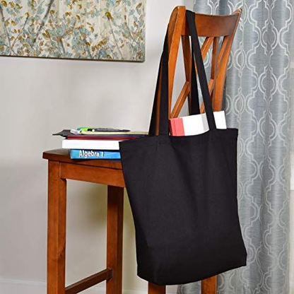 Canvas Tote Bags - 2 Pack Black Cotton Shopping with 16x16x5,