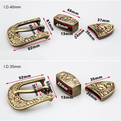 Men Belts Buckle Pin 35 40mm Inner Width Solid Brass Copper Carved Leather Craft