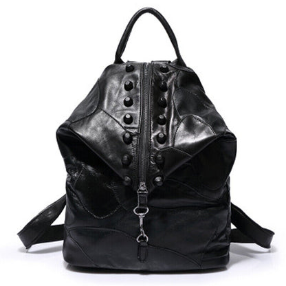 Sheepskin Leather Women's Colorful Blocks Patchwork Backpack Travel Bag Rucksack