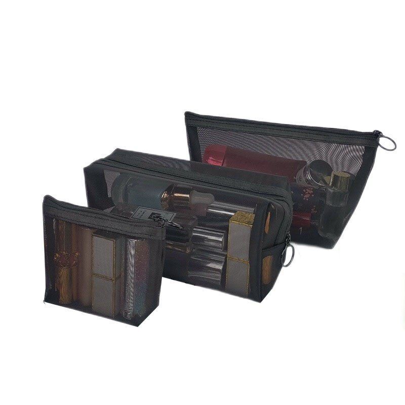 1pc Black Cosmetic Bag Mesh Storage Organizer Case Traveling Toilet Makeup Pouch