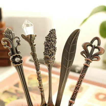 6Pcs/Set Vintage Dessert Spoons Fork 110x20mm Metal Gold Carved Coffee Tea Spoon