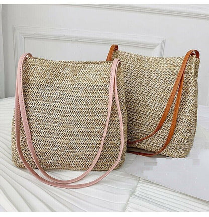 Bag Shoulder Bohemian Women Handbag Beach Hand Woven Rattan Straw Summer Large